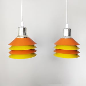Pair of colorful vintage pendant lights, 1970s mid century Scandinavian design