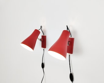 Para zabytkowych czerwonych lamp ściennych/lampek nocnych, kinkietów szwedzkich
