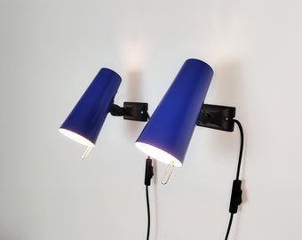 Vintage pair of reading lamps / wall lamps, blue 1980s Swedish bed lamps