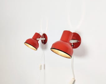 Para czerwonych kinkietów/lamp do czytania z lat 70., styl vintage, skandynawski