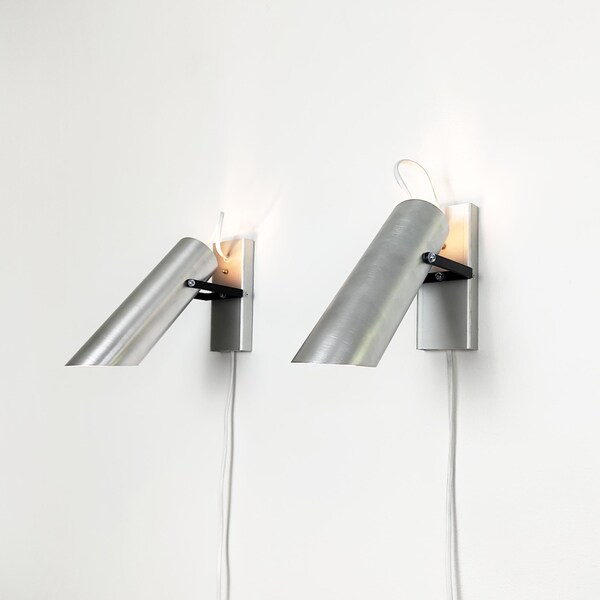 Pair of hand made wall lamps: industrial Swedish space age design, Scandinavian