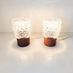 Pair of 60s glass table lamps, mid century vintage Swedish lighting, Scandinavian