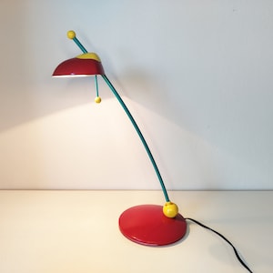Vintage pop art desk lamp, Memphis style, green yellow red, postmodern