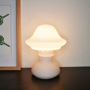 Vintage mushroom lamp, Swedish 1980s glass table lamp image 2