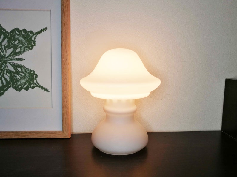 Vintage mushroom lamp, Swedish 1980s glass table lamp image 2