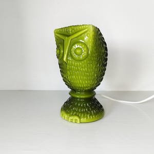 Vintage 1970s owl table lamp, green glass, Swedish Scandinavian pop art