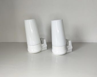 Pair of vintage Sigvard Bernadotte bathroom lamps, white 1960s sconces, Swedish design
