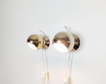 Pair of Gold Plated Atomic Eyeball Lamps - ABO Randers, Scandinavian Design