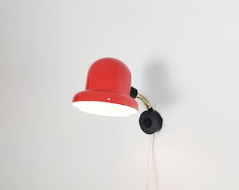 Stara czerwona lampa do czytania/kinkiet, szwedzka, lata 70.