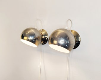 Mid century atomic eyeball lamps, gold, ABO Randers of Denmark, Scandinavian design, space age