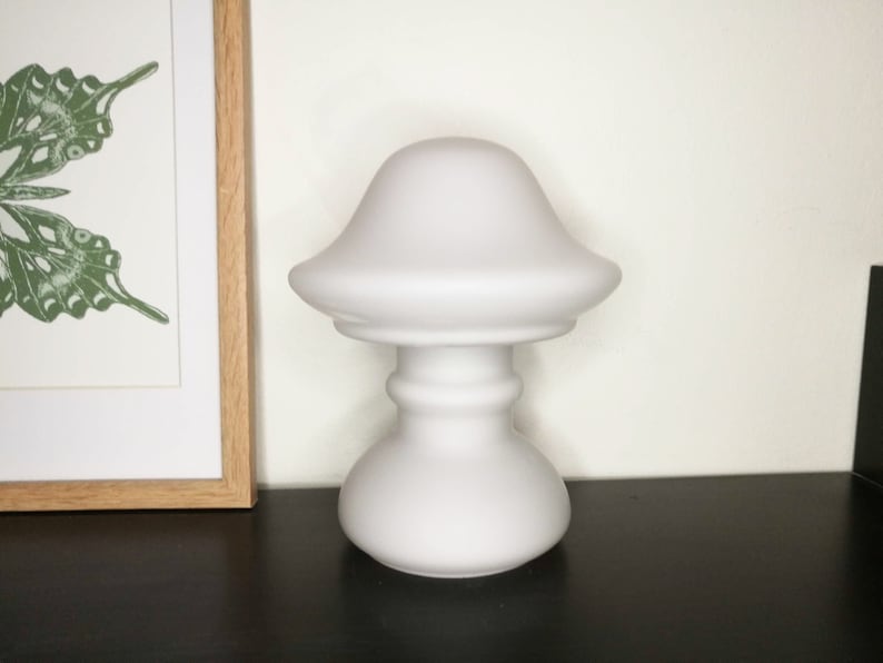 Vintage mushroom lamp, Swedish 1980s glass table lamp image 3