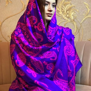Purple Paisley Silk Shawls and Wraps, Pure silk Scarves, Paisley Pattern Scarf for Women, Handmade Scarf, Winter, Summer, Lightweight scarf