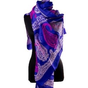 Violet et blanc, Soie pure, foulard peint à la main, Foulard/Robe/Bandana/Voile