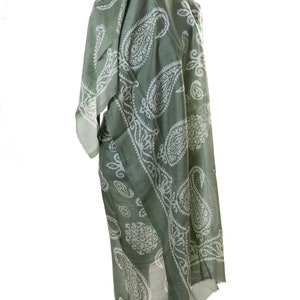 Green and White Large Silk Scarf, 100% Silk, Gift for Her, Silk Shawls, Silk Wraps