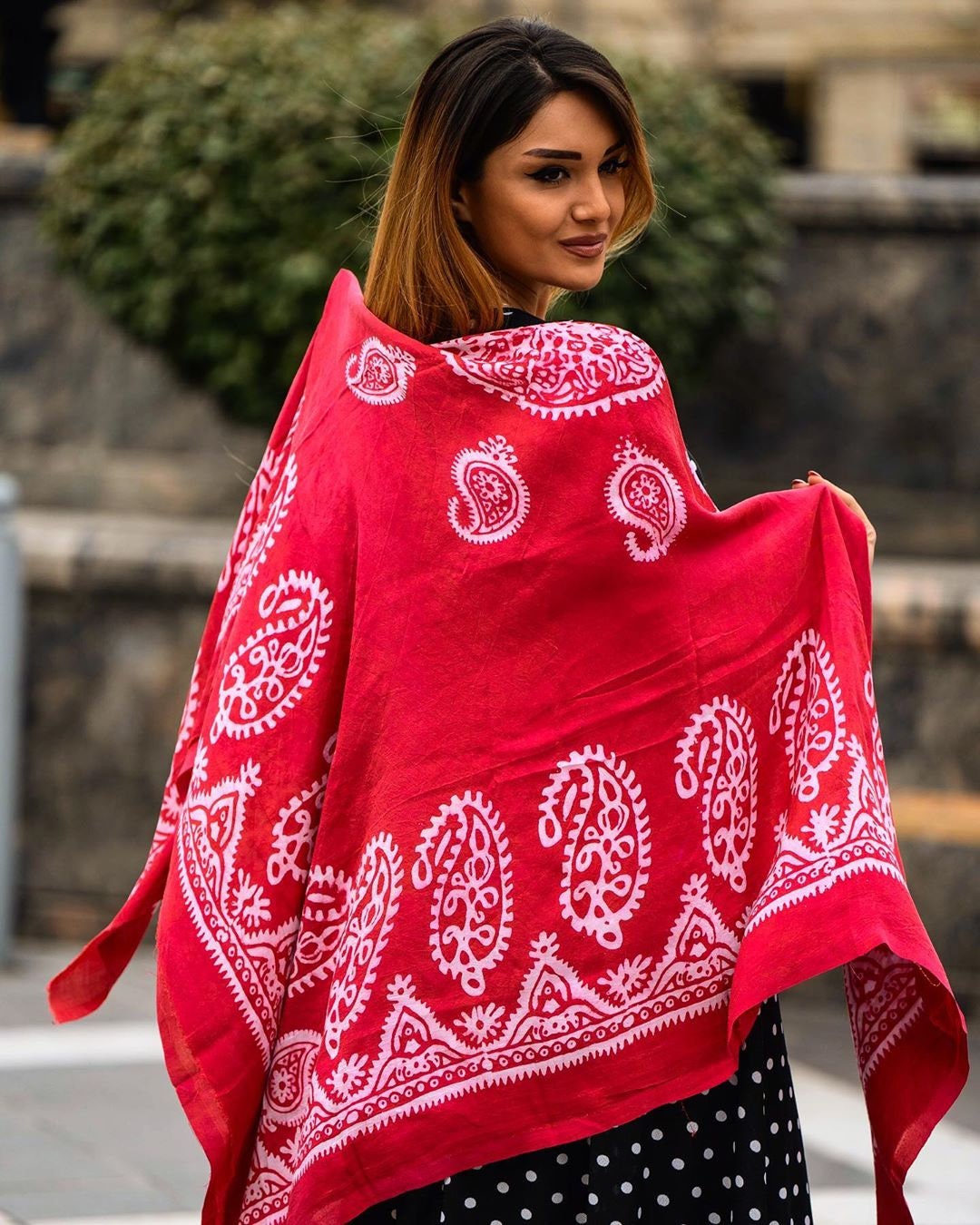 Red Pure Silk Scarves & Shawls, Red Paisley Pattern Silk Scarf for Women, Handmade Scarf, Winter Scarf, Spring Scarf, Gift for Her