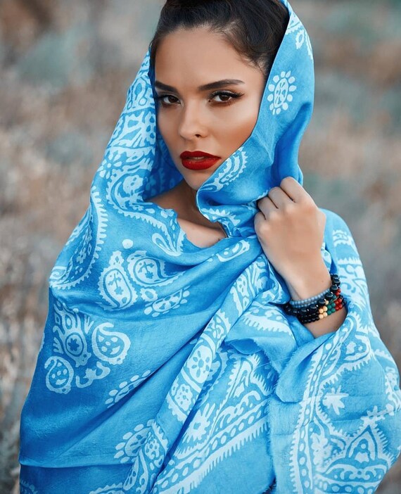 100% Pure Silk Scarf/Dress/Bandana/Veil, Sea Blue