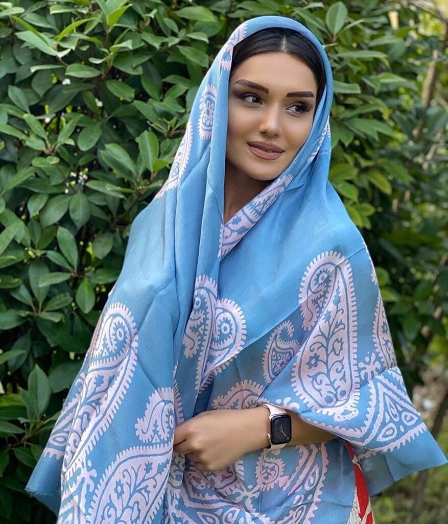Bufanda Azul Marrón 100% Seda Pura Bufanda Mujer Bufanda Chal
