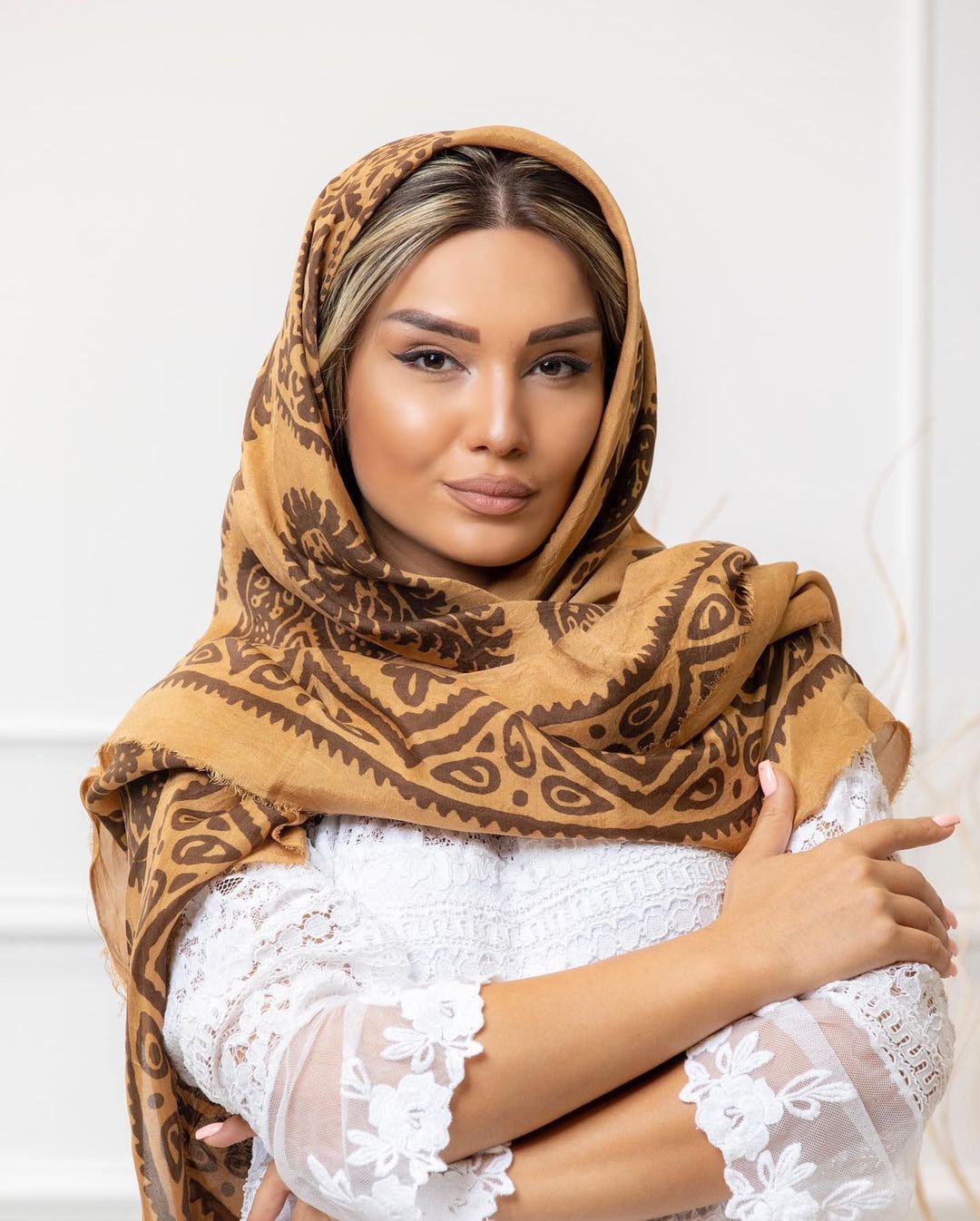 100% Silk Scarf Coffee, Beige Silk Shawl, Made in Azerbaijan