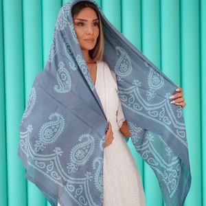 Blue on Blue Silk Shawl, Silk Scarf, Silk Wrap, Gift for her, Pure Silk