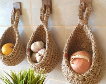 Jute Eco Teardrop Hanging Basket Hanging Wall Vegetable Fruit Baskets Hanging Baskets