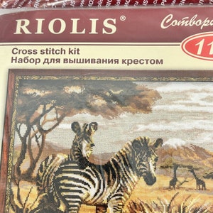 Kit de point de croix Riolis Zèbres Girafe Safari africain eau 1143 NIP image 3