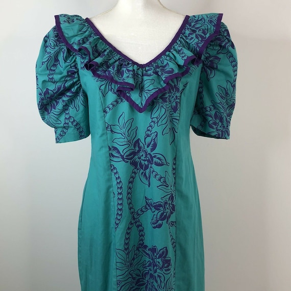 Vtg Liberty House Hawaiian Floral Dress V-Neck Pu… - image 2