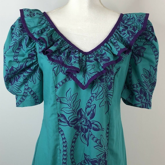 Vtg Liberty House Hawaiian Floral Dress V-Neck Pu… - image 1