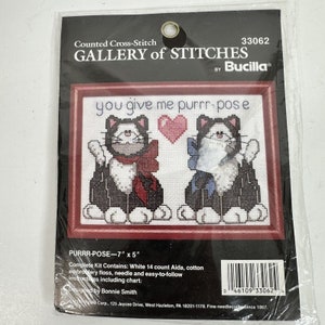 Bucilla Kreuzstichpackung 1990 'Du gibst mir Schnurren' - 2 Tuxedo Katzen