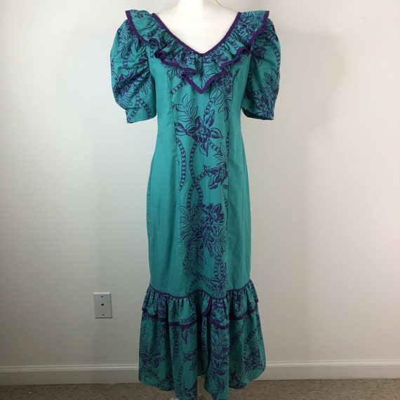 Vtg Liberty House Hawaiian Floral Dress V-Neck Pu… - image 3