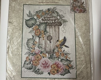 Vtg 2001 Bucilla Birdhouse With Floral Bird Counted Cross Stitch Kit #43091