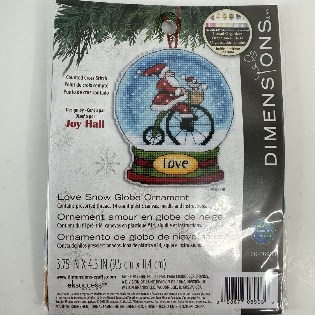 Dimensions Cross Stitch Kit - Joy Santa Snow Globe Christmas Ornament With Everything Included