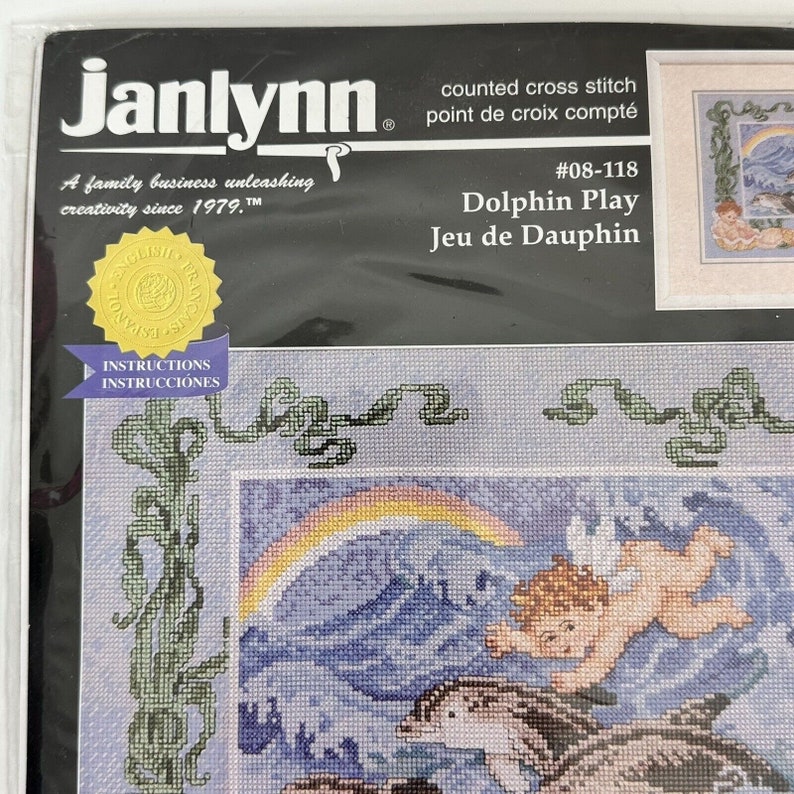 Vtg Janlynn Counted Cross Stitch Dolphins Play Cherub Fish Ocean Rainbow 08118 Etsy