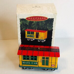 Vtg Hallmark Keepsake Mail Car Tin Yuletide Central Christmas Ornament 1996