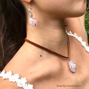 Rose quartz earrings, handmade earrings, made with love, handmade jewelry, earrings, rose quartz, crystal jewelry, pendientes, cuarzo rosa zdjęcie 4