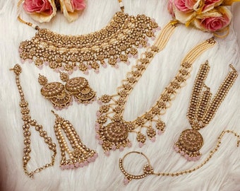 Conjunto de joyería nupcial india Kundan: collar Polki, boda Bollywood