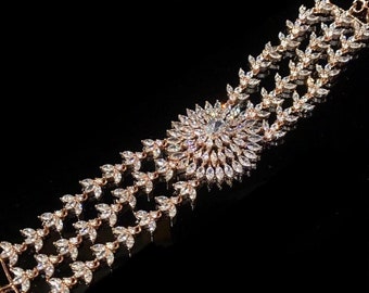 Bijoux Bollywood/Bracelet en or rose/Bracelet cz/Bracelet indien/Bracelet cz or rose/cz Bracelet indien/Bracelet en pierres précieuses/bracelet en or
