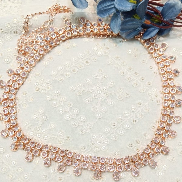 Rose gold Indian waist belt/kundan waist belt/cz kamarbandh/polki kamarbandh/Indian waist accessory/bridal kamarbandh/belly chain/hip chain