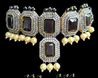 Bollywood Jewelry/indian Black Choker/american Diamond Necklace/cz