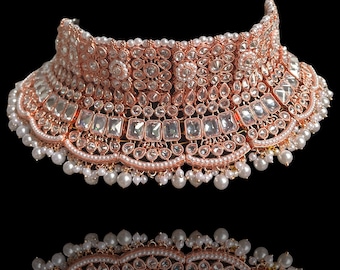 Indian bridal set/Rose gold choker Set/Nikah jewelry/Pink Indian choker/Grey Indian Choker/Indian green Jewelry/Valima/Sabyasachi necklace