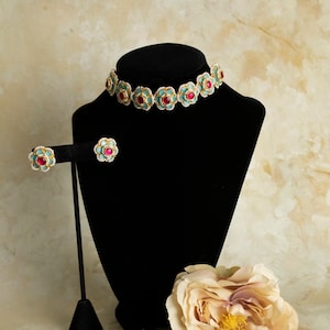 Set da sposa indiano / set di girocollo pachi kundan / gioielli floreali / girocollo indiano rosa / girocollo indiano grigio / gioielli floreali / collana Valima / Sabyasachi