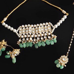 Indian bridal set/pachi kundan choker Set/Pearl Mehendi jewelry/Pink Indian choker/Grey Indian Choker/Punjabi Jewelry/Sabyasachi necklace