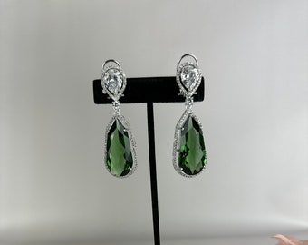 Emerald Diamond Dangle Earrings: Silver Green Jhumka