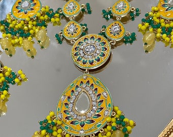 Bollywood Schmuck/Lange Indische Halskette/Jaipur Halskette/Indianer Braut Set/Sabyasachi Schmuck/Meenakari Schmuck/Rani Haar/Blau Gold Indianer Set