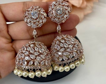 Pearl JhumkaIndian JewelryKundan EarringsPolki EarringBridal JhumkaStatement EarringsJhumkaChandbaliPearl ChandbaliIndian Earrings