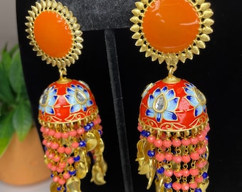 Pendientes indios Jhumka Meenakari: coloridas joyas nupciales Chandbali