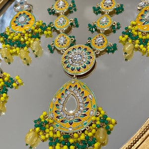 Bollywood Jewelry/Long Indian necklace/Jaipur Necklace/Indian Bridal Set/Sabyasachi jewelry/Meenakari Jewelry/Rani Haar/Blue Gold Indian set