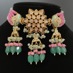 Indian bridal emerald choker/kundan gold red Set/Nikkah modern jewelry/Pink Indian choker/red Polki Choker/Indian Wedding Jewelry/Sabyasachi