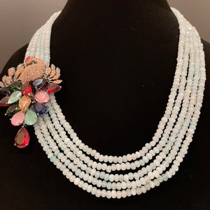 Long Indian Necklace: Pastel Blue Bead, Peacock Jewelry Set