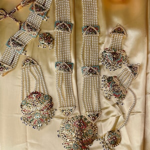 Indian jadau jewelry/Pakistani bridal Jewelry/Nikah jewelry/navratan Indian jewelry/Valima jewelry/Long layer necklace/Valima choker/gold