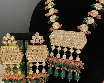 Collier de mariage indien Kundan avec boucles d'oreilles Jhumka
